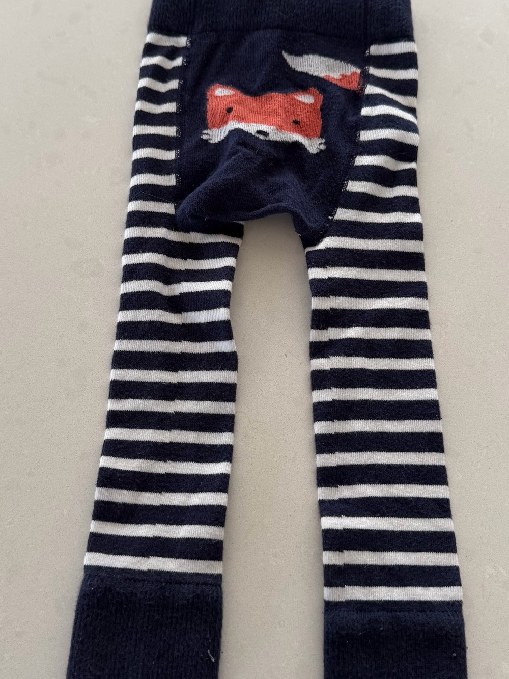 Jojo Maman Bebe 6-12m Kids Navy & White Striped Tights with Fox Detail